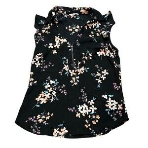 Candie’s XS Black Floral Sleeveless Blouse Zip Front Lightweight Top Blouse
